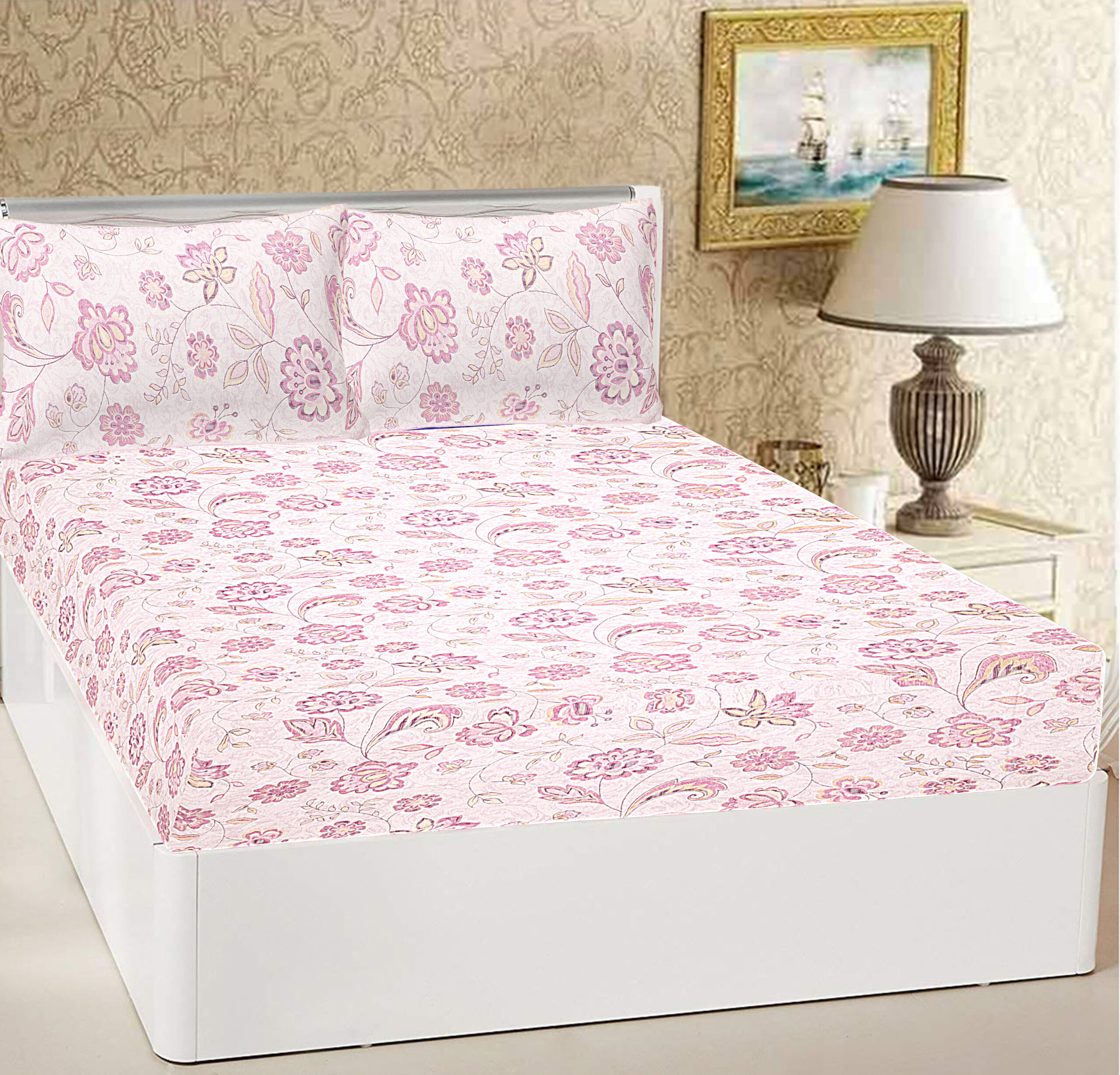 07-02 ST Jamuni Floral Print 100% Pure Cotton Bedsheet with 2 Pillow Covers