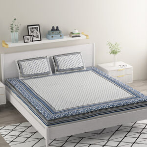 10015 Sapphire Star Handwoven Khadi Cotton Bedsheet Set – 90x100 Inch with 2 Pillow Covers