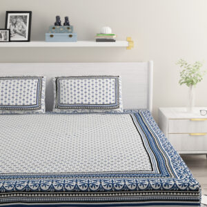 20015 Sapphire Star Handwoven Khadi Cotton Bedsheet Set – 90x100 Inch with 2 Pillow Covers
