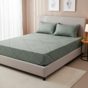 61 ST Olive Tiles Print 100% Pure Cotton Bedsheet with 2 Pillow Covers