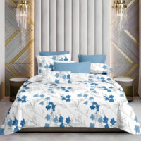 Elegance Aqua Leaf 100% Pure Cotton Bedsheet with 2 Pillow Covers – Leaf Print, Ultra-Soft & Breathable (90x100)