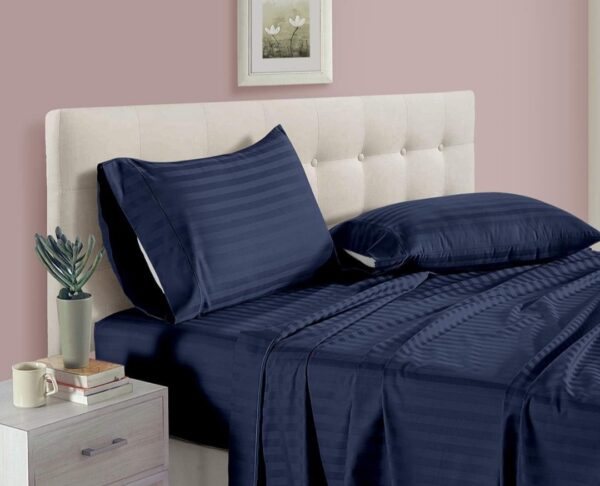 stiped 2 Striped Pure Cotton Double Bedsheet with 2 Pillow Covers – Classic Hotel Style