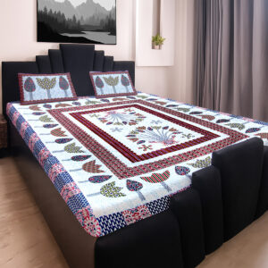 Gangaur Rangoora Jaipur Cotton Double Bedsheet King Size with 2 Pillow Covers – 100% Pure Cotton, Hand Block Print (95x108 Inch)