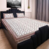 Gangaur Brown Beige Jaipuri Print Pure Cotton Double Bedsheet with 2 Pillow Covers