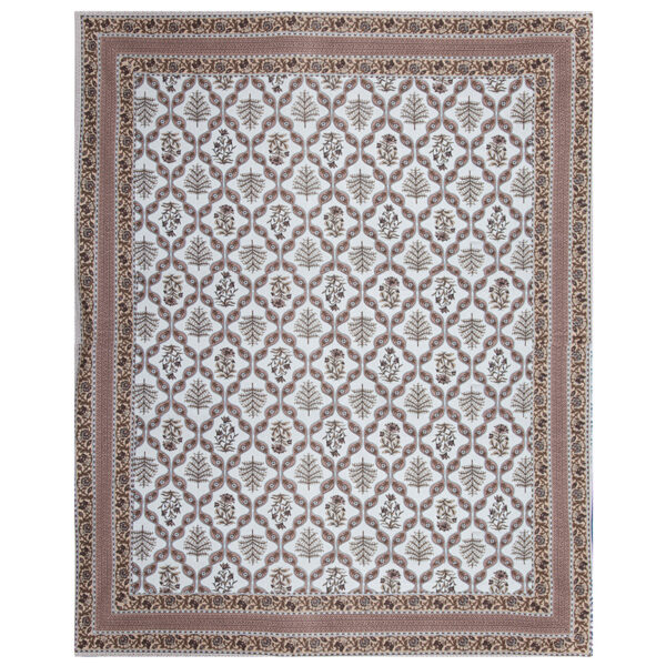 b3 (3) Gangaur Brown Beige Jaipuri Print Pure Cotton Double Bedsheet with 2 Pillow Covers