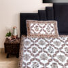 b3 (4) Gangaur Brown Beige Jaipuri Print Pure Cotton Double Bedsheet with 2 Pillow Covers