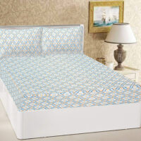 05-02 ST Cubical Blue Geometric Print 100% Pure Cotton Bedsheet with 2 Pillow Covers