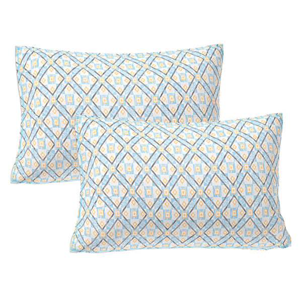 05-03 ST Cubical Blue Geometric Print 100% Pure Cotton Bedsheet with 2 Pillow Covers