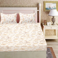 08-01 ST Coco Brown Floral Print 100% Pure Cotton Bedsheet with 2 Pillow Covers