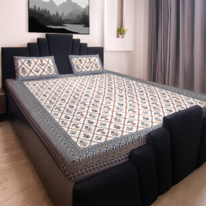 AkShit Malhotra Gangaur Teal Grace Jaipur Cotton Double Bedsheet King Size with 2 Pillow Covers – 100% Pure Cotton, Hand Block Print (95x108 Inch)