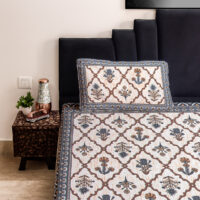 b1 (4) Gangaur Teal Grace Jaipur Cotton Double Bedsheet King Size with 2 Pillow Covers – 100% Pure Cotton, Hand Block Print (95x108 Inch)