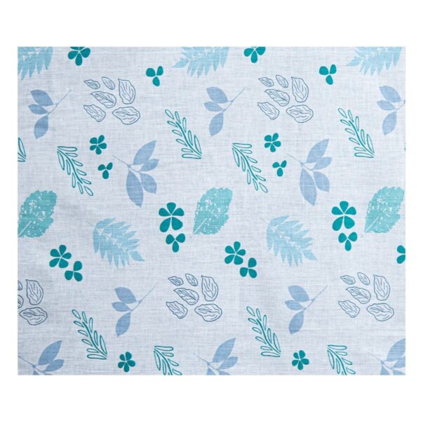 m2_43v1FZgoft4lETUjA0PFa.jpg Close-up view of the botanical print fabric, showcasing detailed leaf and floral patterns in blue and green on a white background.