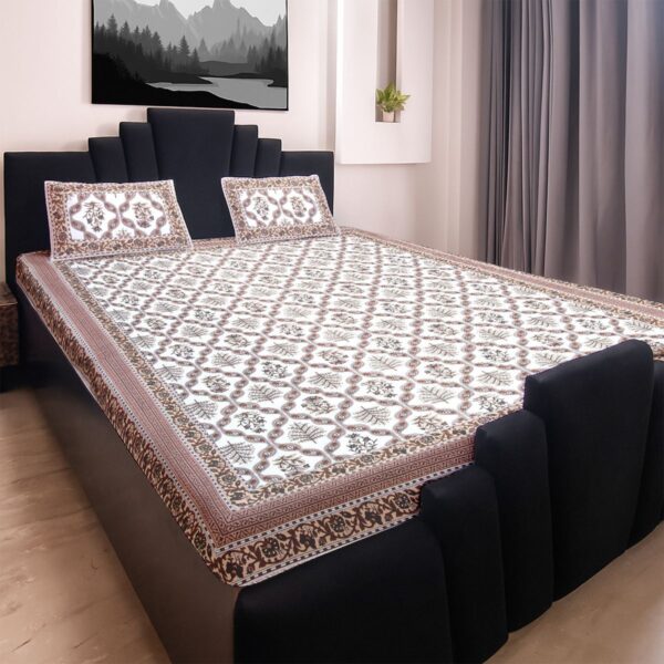 tkEdQwF2NIV4QktaiNlShf9n.jpg Gangaur White Orchid Jaipur Cotton Double Bedsheet King Size with 2 Pillow Covers โ 100% Pure Cotton, Hand Block Print (95x108 Inch)